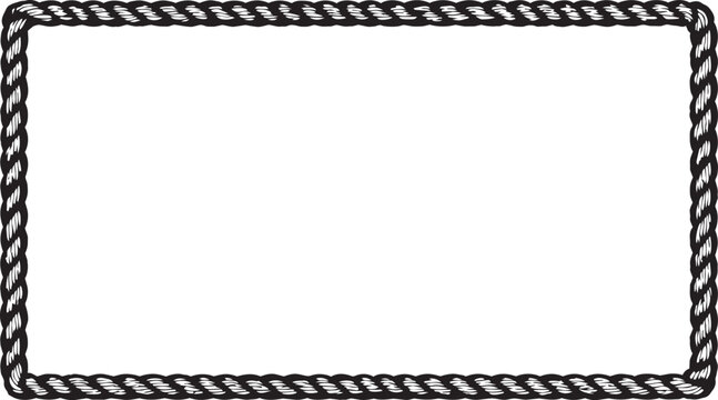  marine sailor rope border frame with twisted rope texture, horizontal rectangle vector design