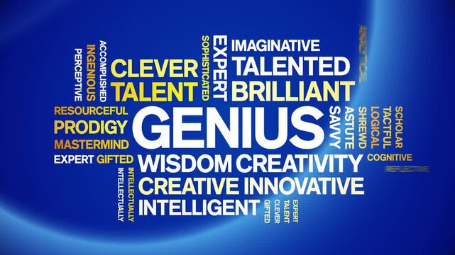 Genius animated word cloud-text design animation tag kinetic typography seamless loop.
