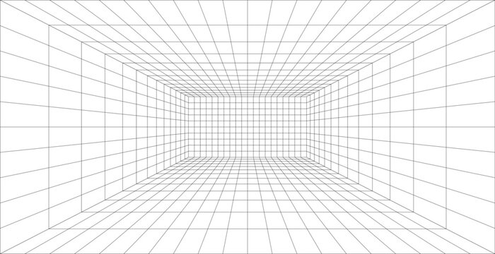 1点透視図法による3Dグリッド、ベクターイラスト