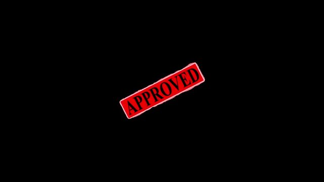 Approved Stamp Graphic on Black Background, Red Ink Mark,approved stamp sign, promotion template, design element, 4k