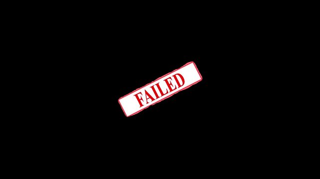 Failed stamp glowing red on black background in dark cinematic 4k video footage,failed rubber stump animation. failed animated rubber stamp .failed rubber video motion animation.