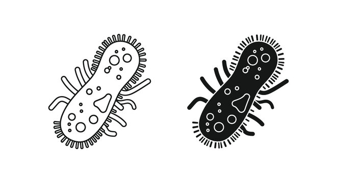 Two stylized bacteria illustrations with varying fill a bold silhouette