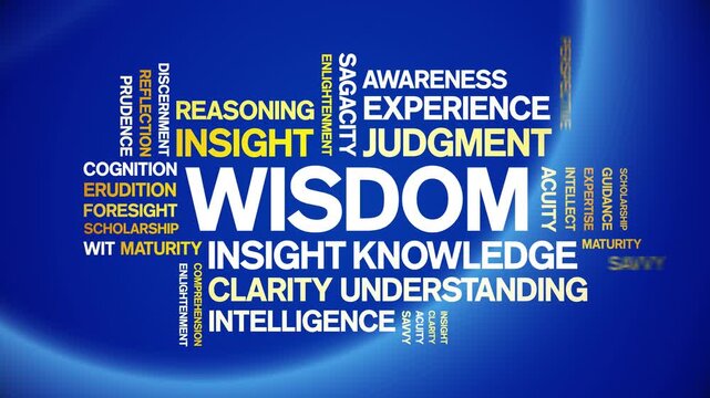 Wisdom animated word cloud-text design animation tag kinetic typography seamless loop.