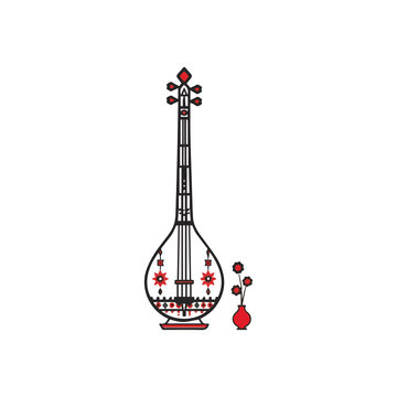 Ektara Folk Instrument with Floral Vase Illustration