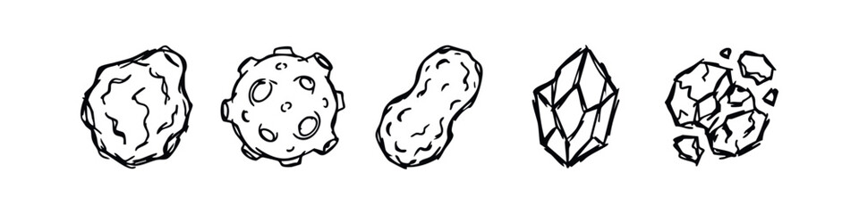 Hand drawn geological and asteroid icons set in sketch style © liubomir118809