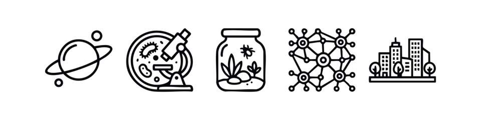 Line Art Science, Nature, and Urban Icons: Space, Biology, Ecology, Technology, City © liubomir118809