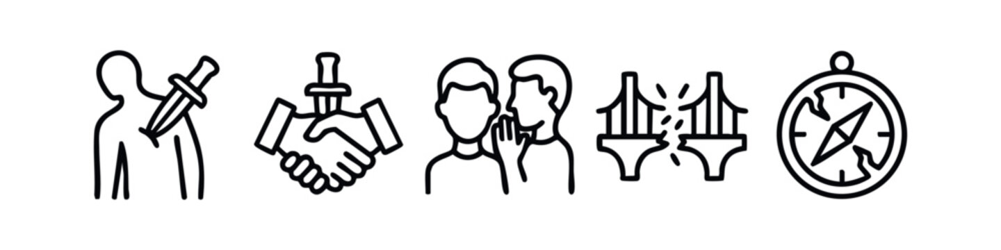 Clean Line Art Icons of Deception, Betrayal and Guidance