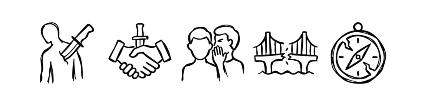 Hand Drawn Brush Stroke Icons of Deception, Betrayal and Guidance