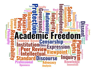 Fototapeta premium Academic Freedom Word Cloud. A Comprehensive Mapping Of Rights, Professional Ethics, Tenure Systems, And Independent Inquiry Frameworks Defining Modern Educational Institutions.