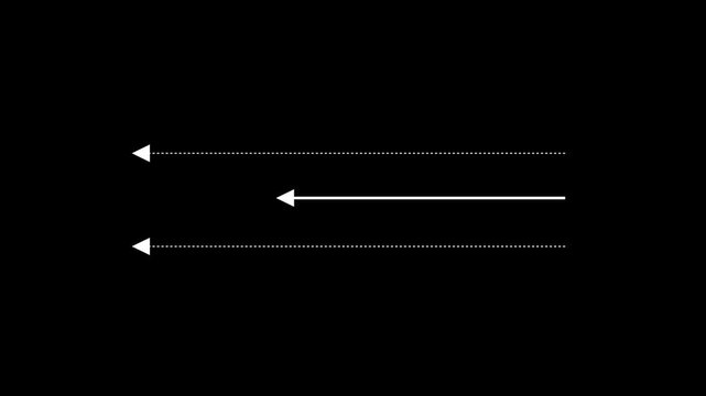 White straight arrows animation. Reveal and hide animation of solid, dashed, and dotted arrows. Motion graphics of arrow line concept
