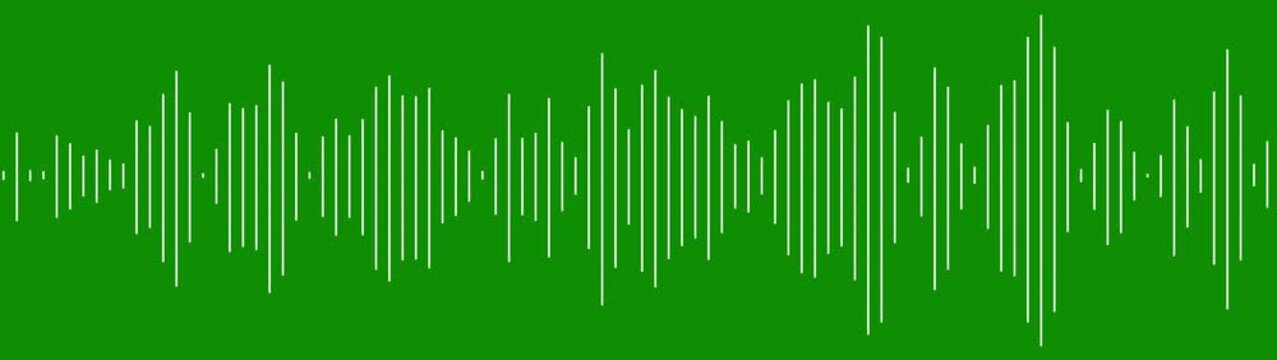 White audio waveform spectrum moving animation on green background. Sound wave pattern audio visual waveform. Motion graphics of music bar concept