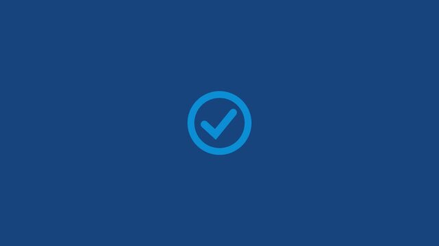 White check mark icon.Animated check mark icon in white against dark blue background for positive affirmations and approved actions. Motion graphics of verified concept