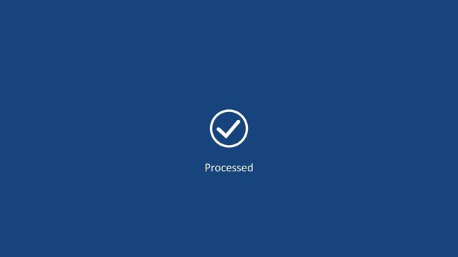 White check mark icon with payment successful text animation on blue background.Tick mark done icon complete accept with payment successfully. Motion graphics of verified concept