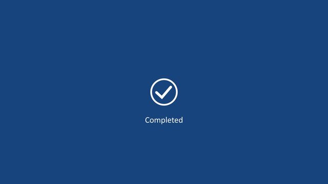 White check mark icon with payment successful text animation on blue background.Tick mark done icon complete accept with payment successfully. Motion graphics of verified concept