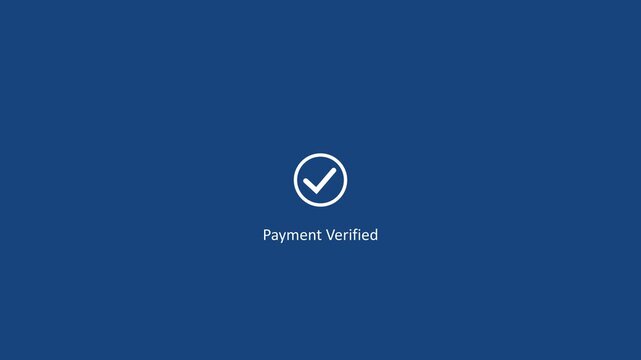 White check mark icon with payment successful text animation on blue background.Tick mark done icon complete accept with payment successfully. Motion graphics of verified concept