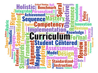 Fototapeta premium Curriculum Word Cloud. A Visual Representation Of Educational Planning, Instructional Alignment, And Design Frameworks Essential For Academic Success And Systematic Learning Progress.