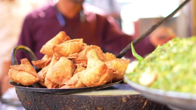 Traditional Indian Snack Poha with Crispy Samosa Combo