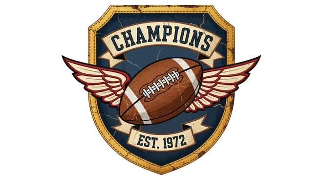 American Football Champions Emblem with Wings and Est. 1972 Banner