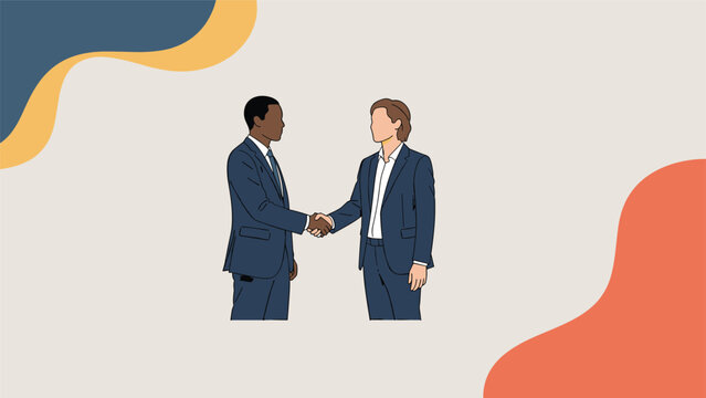 Successful business partnership agreement confirmed with professional handshake between two executive men in suits.