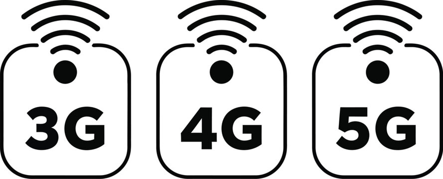 Vector graphic showing progression of mobile network standards 3G 4G 5G