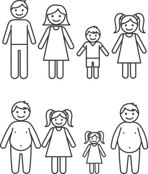 Vector graphic illustrating family types showing body shape comparison icons