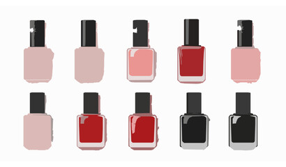 Obraz premium Realistic nail polish bottles set with nude pink red and black gel lacquer vector mockup illustration
