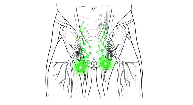 Human Pelvic Lymph Node Anatomy Diagram, Green Glow
