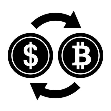 Vector icon showing currency exchange between dollar and bitcoin symbols