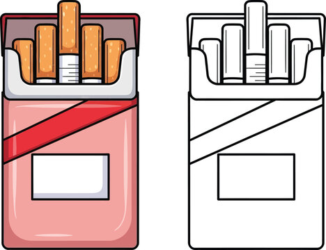 Color and outline vector graphic illustration of open cigarette packs