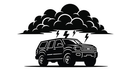 Stormy weather descends upon a vehicle depicted in striking silhouette © Kuntol02