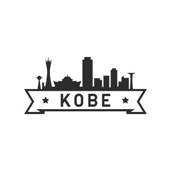 Fototapeta premium Silhouette of kobe cityscape with a decorative banner underneath
