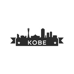 Naklejka premium A black silhouette of kobe city skyline with a banner above it