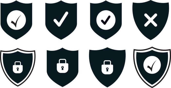 Privacy protection collection icons, minimalist shield with keyhole and gear design, professional ui ux assets for mobile app security settings
