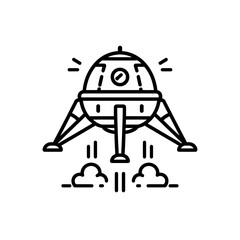 Sleek outline icon representing a lunar landing module during takeoff, symbolizing space exploration, aerospace missions, and extraterrestrial journeys with its exhaust trail © Sana