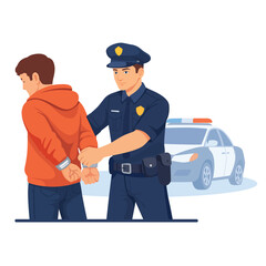 Police officer handcuffing suspect in red hoodie with patrol car in background © Sumaiya