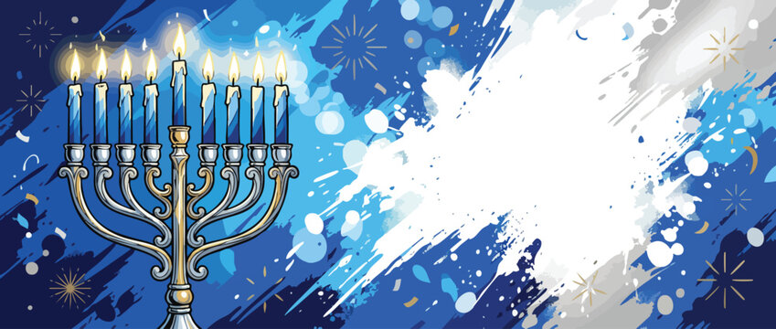 Hanukkah Menorah with Lit Candles and Elegant Festive Background Design