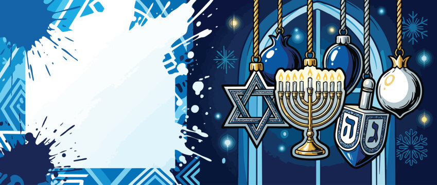 Hanukkah Ornaments Hanging with Menorah Star of David Dreidel Festive Lighting