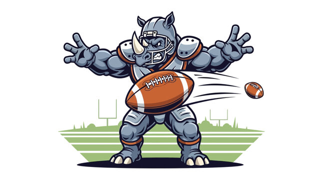 American Football Rhino Mascot Throwing Ball