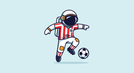 Astronaut playing soccer, cartoon style, space football game © Muhamad