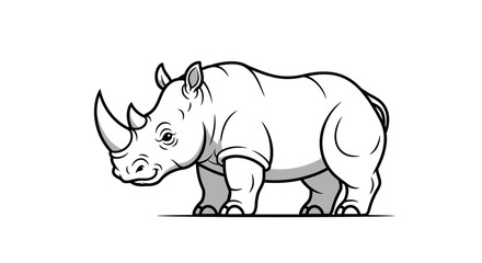 Black and White Rhino Illustration - Powerful Animal Cartoon Style © Muhamad