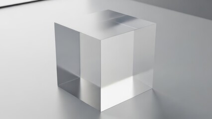 Fototapeta premium Transparent cube object isolated on white surface for product display and concept