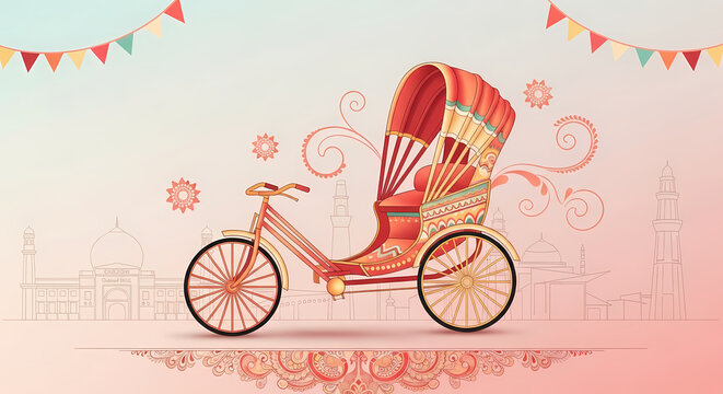 Artistic Rickshaw Illustration for Pohela Boishakh Bengali New Year Celebration
