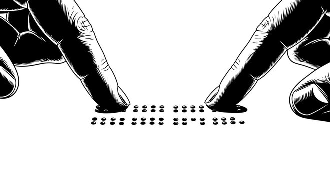 Hands reading braille text