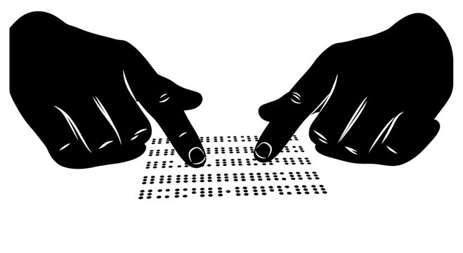 hands reading braille