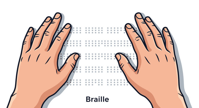 Hands reading Braille text