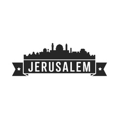 Obraz premium Silhouette of jerusalem skyline with a decorative ribbon banner