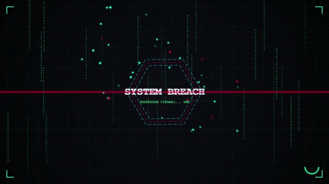 Digital system breach alert, digital glitch effect, cyber security threat, abstract data stream, hacking and data theft, network intrusion, computer virus, code error, digital noise, dark background