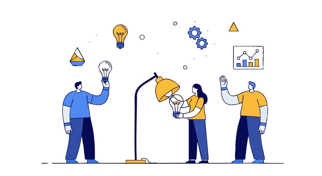Energy Efficient Lighting and Team Collaboration Concept Vector