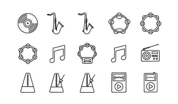 A set of music icons in a minimalist line art style