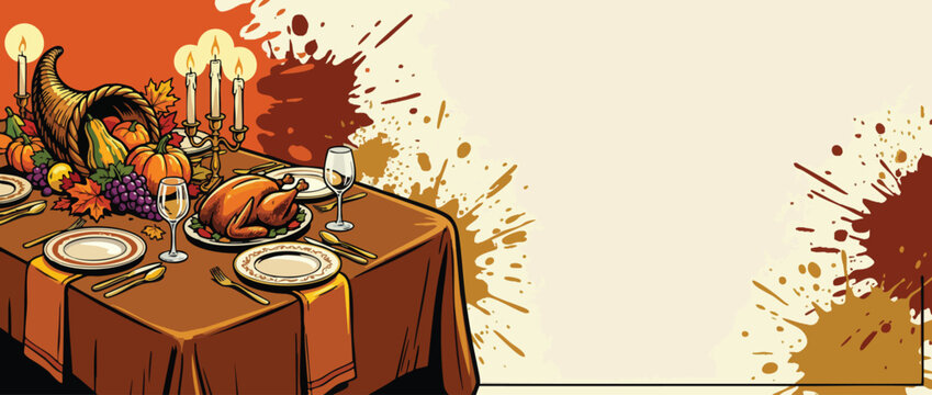 Thanksgiving Dinner Table Set with Delectable Food for Special Holiday Celebrations